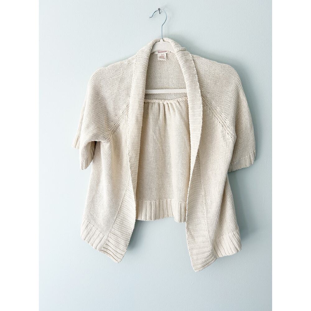 Sundance Cream Short Sleeve Linen and Silk Blend Cardigan Medium